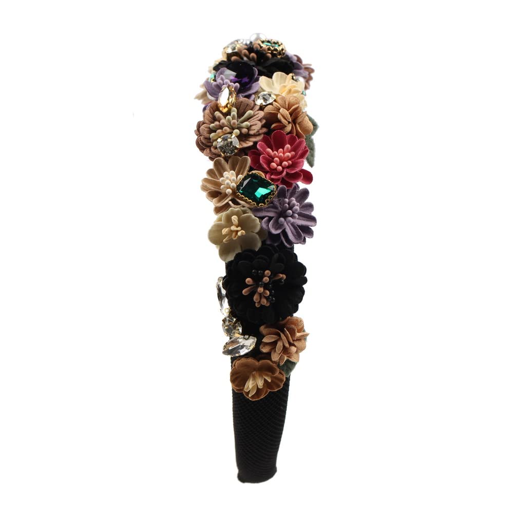 Diademas de esponja de flores de perlas de cobertura completa, cuentas gruesas de piedra de cristal, accesorios para el cabello para mujer, diadema con diamantes de imitación (color negro)
