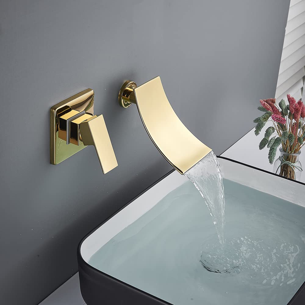 AQUAKART eMall Gold Waterfall Faucet Tap Wall Brass Basin Mixer Wall Mixer Sink Mixer Hot and Cold, Golden Colour with Concealed Parts Attached to The Diverter (B0CJM45JBZ) Amazon Price History, Amazon Price Tracker