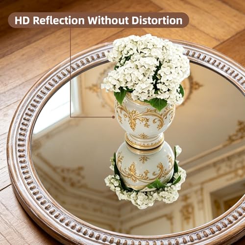 Image of HOITUZYUS 36 Inch Round Mirrors for Wall Decor, Wood Frame Farmhouse Style | HD Tempered Glass, Warm Rustic Charm, Ideal for Bathroom, Bedroom, Entryway, Vanity, and Living Room Decor