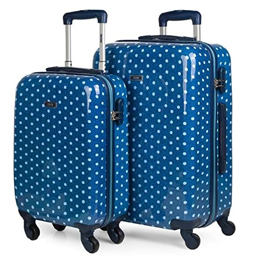 SKPAT - Juego de Maletas de Viaje Ligeras con Lunares. Maleta Juvenil Infantil 4 Ruedas Trolley 55/65 cm Niña Niño. Cómodas y Rígidas. Candado con Combinación 66400, Color Tejano