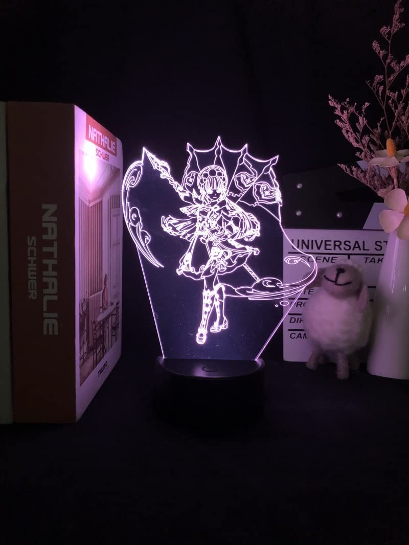 Genshin Impact Yun Jin 3D LED Illusion Night Light, Remote Smart Touch 16-Colorful Vision Stereo Light USB Desk Lamp (21cm×16cm×5.5cm)