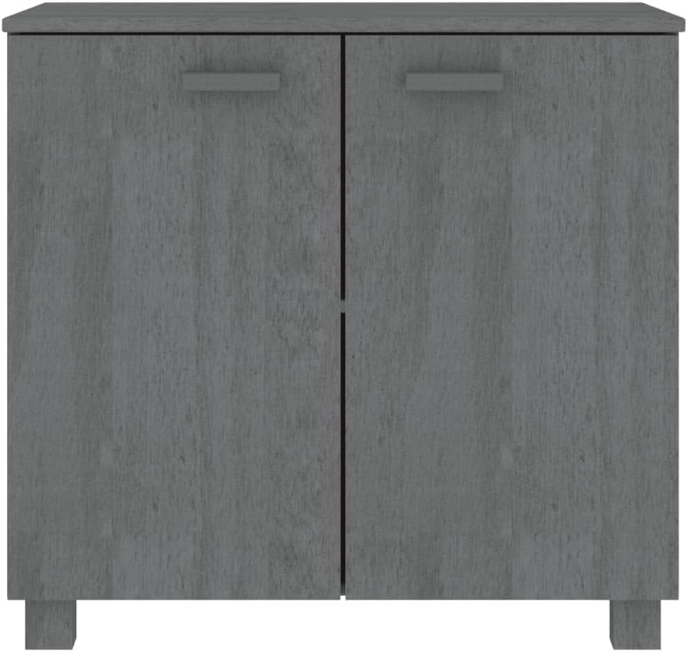 Dark Grey Solid Pine Wood Sideboard with MDF Large Storage, 2 Doors and Built-in Shelves for Living Room Dining Area, Rustic Style Furniture for Home Decor, Durable Lacquered