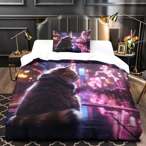 Parure de lit chat 3D IOFEER en microfibre ultra douce lavable en machine