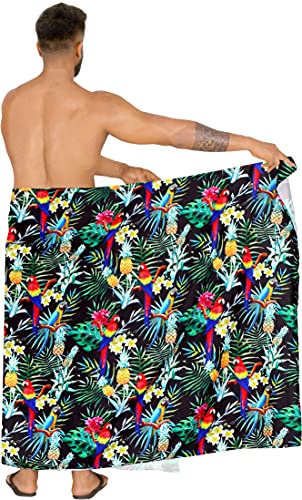 HAPPY BAY Men's Pareo Sarong Bath Swim Wraps One Size Tropical Black