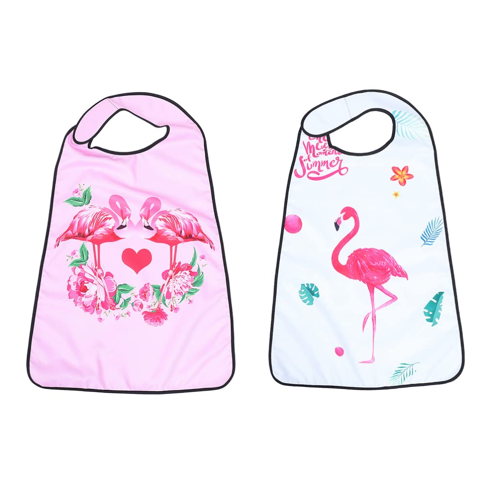 Milisten 2 Stücke Erwachsenen Latz Flamingo Senioren Lätzchen Wasserdichte Esslätzchen Riesenlätzchen Essschürze Bib Schlabberlatz Kleidungsschutz für Senioren Ältere Frauen Männer