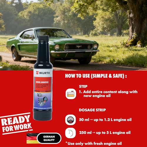 Image of Wuerth Engine Oil Additive 250ml - German Engine Protection | Reduces Friction, Improves Mileage, Cleans Oil Circuit & Improves Fuel Efficiency | for 5L Oil