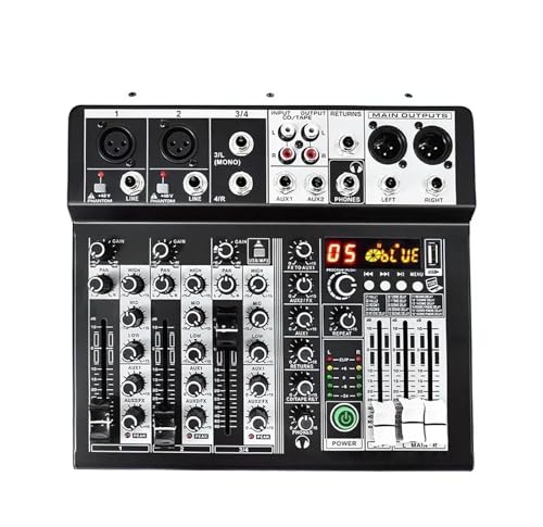 Mezclador de profesional de 4, 6 y 8 canales, consola de mezcla de sonido con interfaz USB, 99DSP, alimentación fantasma de 48 V for grabación y streaming. Para Profesionales(4 channel)