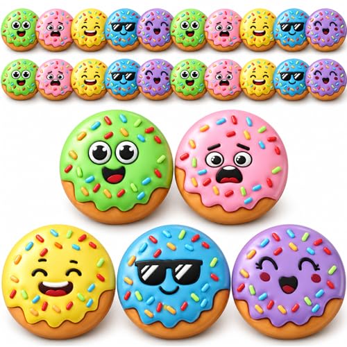 Threehoney 25 Pcs Mini Fake Donut Figures Tiny Doughnuts Figurines Small Realistic Donuts Food Statue Toy for New Years Party Favor Basket Filler Cake Topper Decor Hide and Seek Prop Classroom Prize