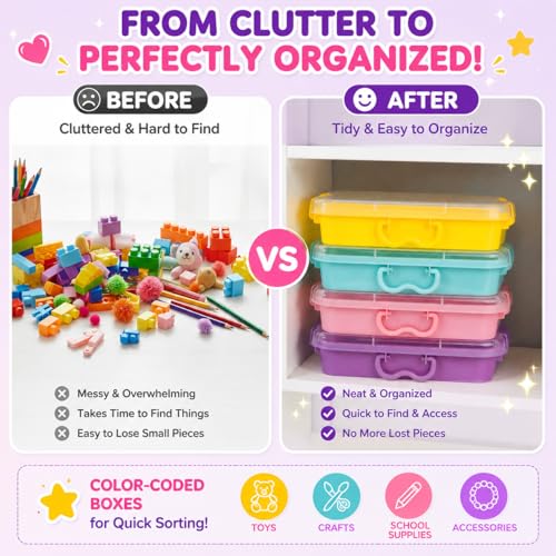 Image of Carolart 4 Pack 12.8 Inch Plastic Storage Bins, Stackable Sensory Bin | Portable containers with lids for sand toy storage,stationery, crafts, classroom and toy organization