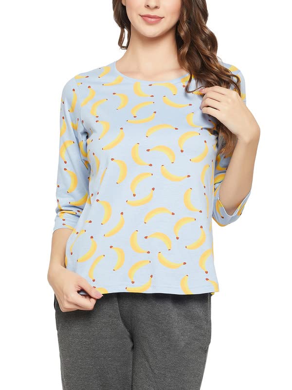 Women's Cotton Banana Print Top in Blue