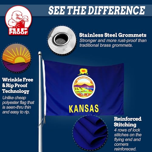 Drapeau Kansas 3 plis double face Anley 0,9x1,5 m indéchirable infroissable
