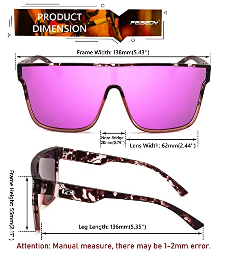 Image of FEISEDY Sunglasses for Women Men, Fashion Mirrored Single Lens Shades | 80s Rave Neon Oversized Sun Glasses, Driving Beach UV400 Sunnies B2996