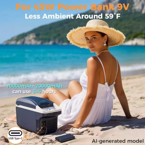 Image of Electric Cooler, 8 Liter /11 Cans Type-C Mini Fridge with Belt (Blue) | Power Bank Supported Portable Car Refrigerator, Dual-use Car Fridge for Picnic, Travel, Outdoor, Camping, Home, Gift