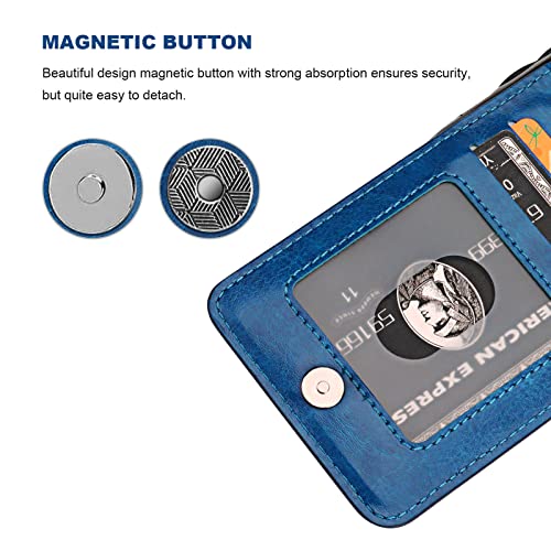 Image of KIHUWEY Compatible with iPhone 13 Pro Case Wallet with Credit Card Holder, Premium Leather Magnetic Clasp Kickstand Heavy Duty Protective Cover for iPhone 13 Pro 6.1 inch(Blue)
