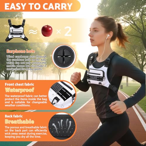 Image of Muserise Sports Chest Bag For Men Women, Water Resistant Lightweight Front Chest Pack, Running Vest Bag With Built-In Phone Holder & Extra Storage For Workouts, Running, Cycling (White)