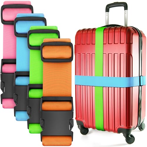 Sangles de Bagages pour valises - Couleurs mélangées, Lot de 4 - Ceintures en Nylon de qualité supérieure pour la sécurité des Bagages - Longueur...