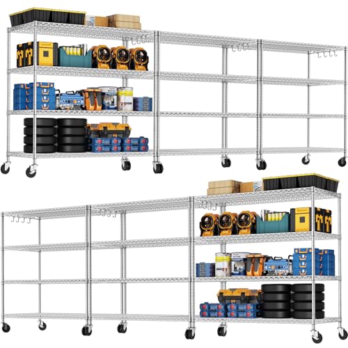 PrimeZone 4 Tier 55.5" Wx24 Dx76 H Wire Shelving with Wheels 2400lbs NSF Certified Storage Shelves Heavy Duty Metal Shelf Adjustable Rolling Rack Commercial Garage Restaurant Warehouse Kitchen 6Pack