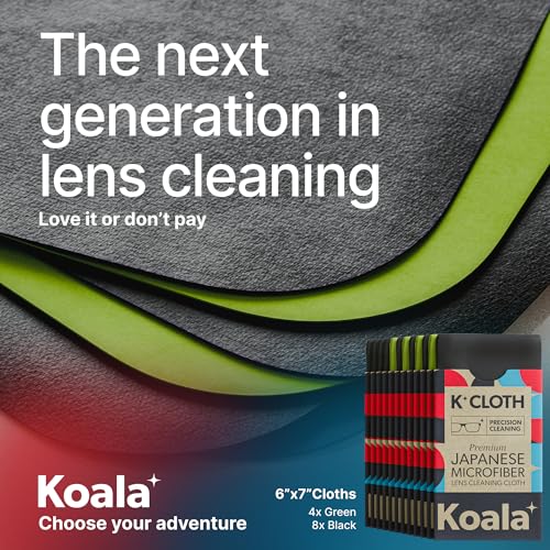 Image of Koala Lens Cleaning Cloth | Japanese Microfiber | Glasses Cleaning Cloths | Eyeglass Lens Cleaner | Cloth Cleaners for Camera Glass Lenses and Screen Cleaning | Black & Green (Pack of 12)