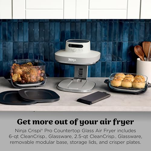 Image of Ninja Crispi Pro 6-in-1 Glass Air Fryer | 450F, Nontoxic, 6qt & 2.5qt Containers & Lids | Microwave, Freezer, Dishwasher Safe | Max Crisp, Air Fry, Bake, Roast, Recrisp, Dehydrate | Bone | AS101LG