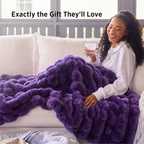 Image of Bedsure Fluffy Bubble Faux Fur Throw XL Blanket, 50 inchx70 inch, Tie-dye Purple
