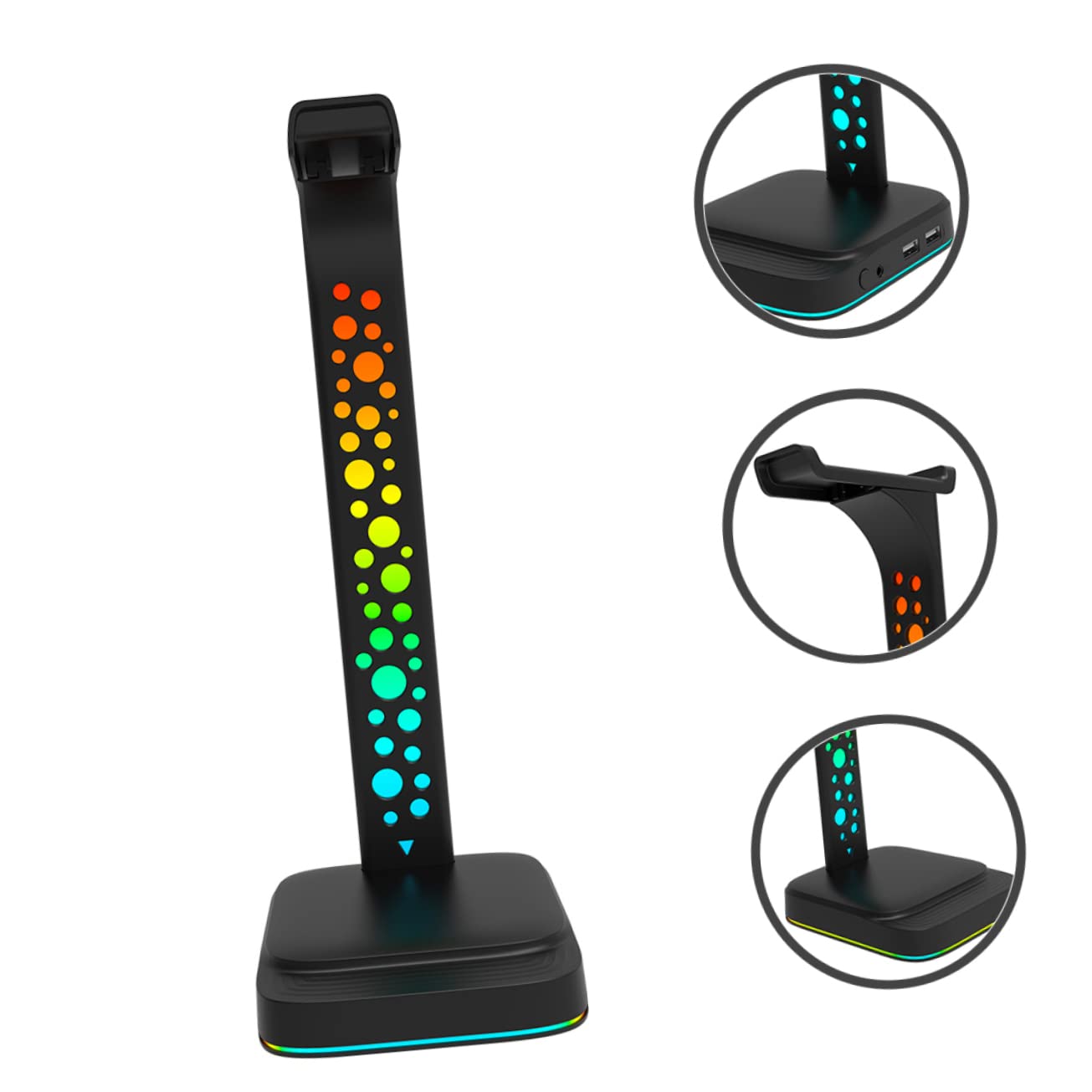 LALAFINA Soporte para Auriculares de Escritorio RGB y Concentrador USB, Extensor de 3,5 Mm, Material Abs, Transmisión de Datos y Alimentación para PC Gaming
