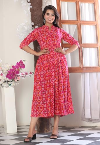 Image of Women's Long Sleeve Floral Print Kurti Dress, Pink
