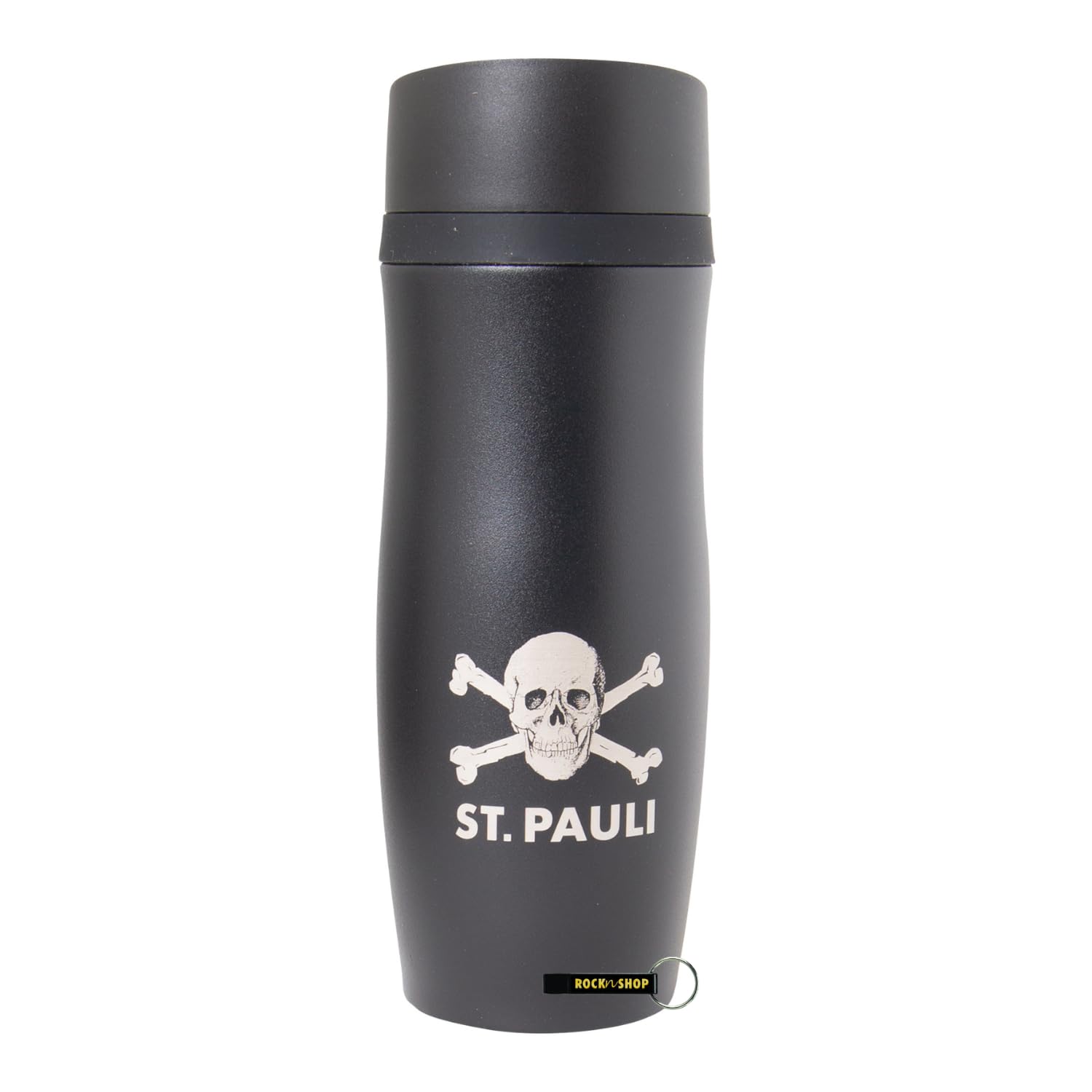 FC St. Pauli Thermobecher Totenkopf 380 ml – Offizieller Fanartikel – Schwarzer Edelstahl-Becher mit Totenkopf-Logo – Doppelwandig & auslaufsicher