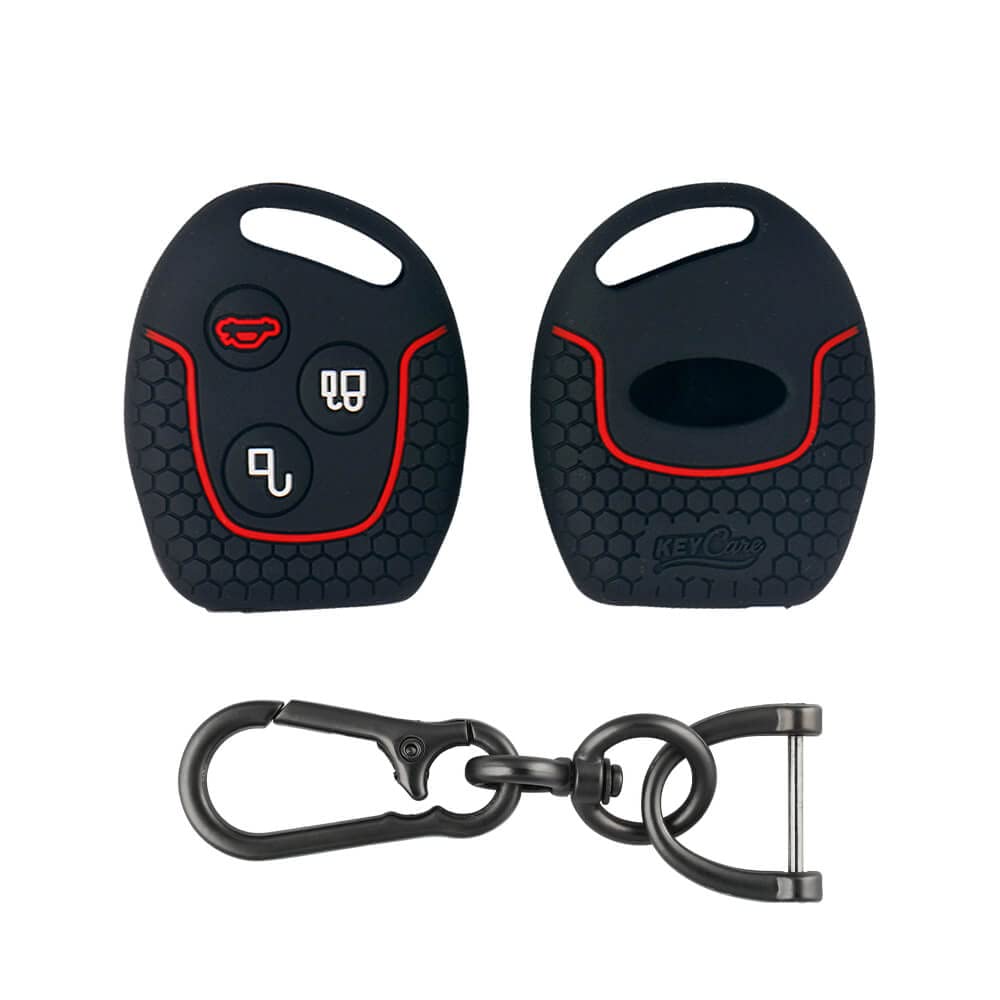 Keycare® Silicone Key Cover and Keyring Compatible for Ford Fiesta, Fusion, Figo 3 Button Remote Key (Black with Zinc Alloy)