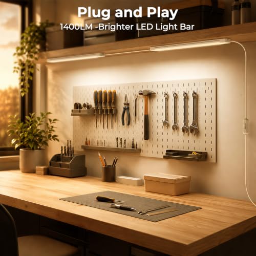 Image of ASOKO LED Under Cabinet Lighting, Plug-in Integrated 2-Bar Under Counter Lights with On Off Switch, 1400LM Bright Linked ETL Light Bar 2700K Warm White for Kitchen Cabinets, Shelves, Workbench