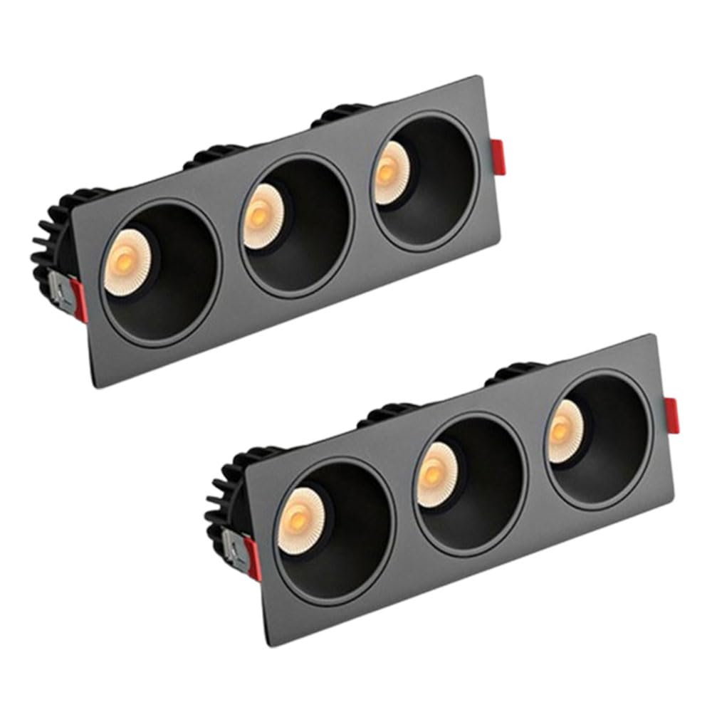 JKJZSALJ 2-Pack Indoor Ceiling Recessed Light Recessed Ceiling Light,Black Rectangle Recessed Lighting,3 Headed Retrofit Light Fixtures Led Recessed S,4000K,3 * 12w-6000K
