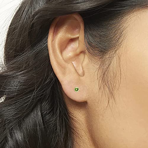 Sterling Silver Peridot Solitaire Stud Earrings #TOP4