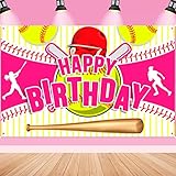Softball Party Decorations Softball Happy Birthday Banner Party Supplies for Girls Kids Teens Large Sport Themed Birthday Backdrop for Christmas Holiday Birthday Party Favor Decor Photo Background