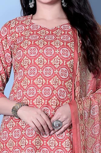Tadkee Women's Cotton Blend Kurta Set (Fn-Kurta-Set-Dupatta-136-Red-S_Red