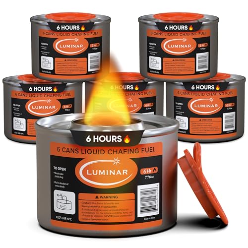 Chafing Fuel Liquid Wick Cooking Cans - Buffet Food Warmer Dish Burners - Easy Open - 6 Hour - 6 Pack