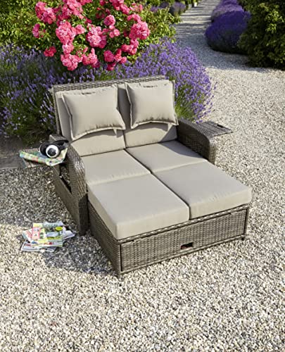 greemotion Rattan-Lounge Bahia Rondo, Sofa & Bett aus Polyrattan, Indoor & Outdoor, 2er Garten-Sofa mit Stahl-Gestell, Daybed, braun-beige