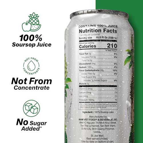 Image of VINUT 100% Soursop Juice, No Added Sugar, Not From Concentrate, 16.9 fl oz (500 mL) Can, Pack of 12