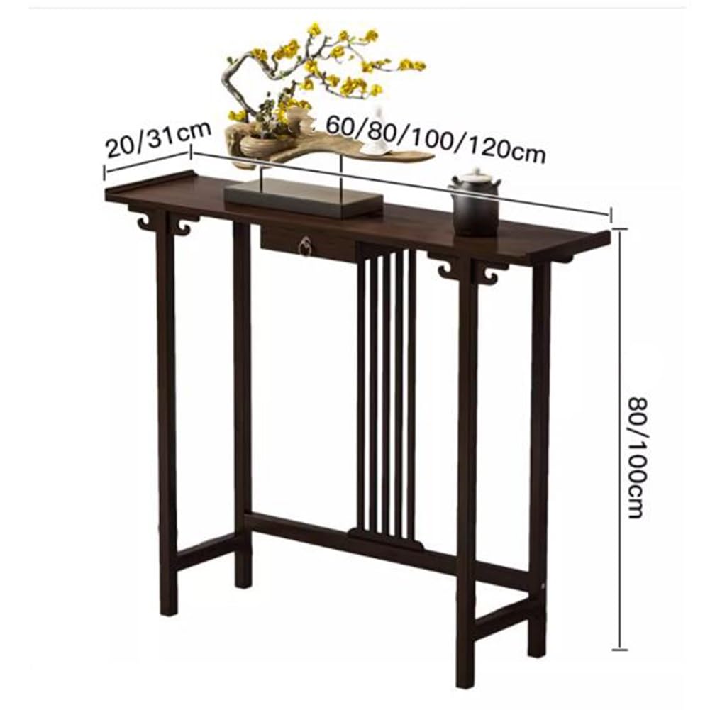 Wąski stolik konsolowy do przedpokoju, bambusowa półka do przedpokoju, drewniana sofa, stół, nowoczesny, brązowy, do przechowywania, stylowy, wysoki stół (100 x 20 x 100 cm)