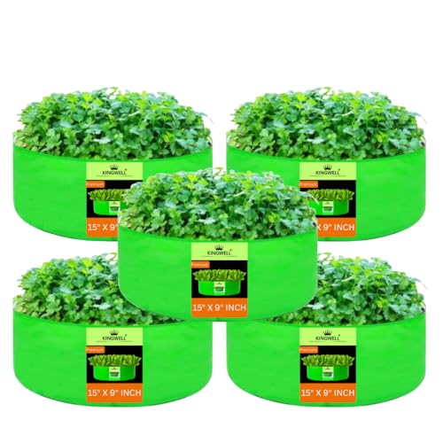 Image of Kingwell grow bags 15x9 inch pack of 5 Grow Bag For Terrace Garden Leafy Vegetable Plant Grow Bags Fruits Growing Containers For terrace Gardening