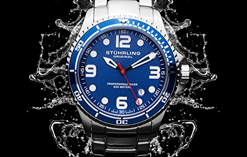 Stuhrling Original Mens “Specialty Grand Regatta” Stainless Steel Professional Swiss Quartz Dive Watch with Date