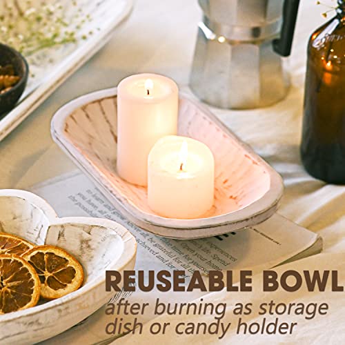 Kiwi Homie 9.06" Wooden Dough Brown Bowl Candles Wood Hand Poured Soy Wax Candle, Farmhouse Long Dough Bowl Candles For Table, 3 Cherry Wood Wick Candle For Wedding Gift (Coconut) #TOP5