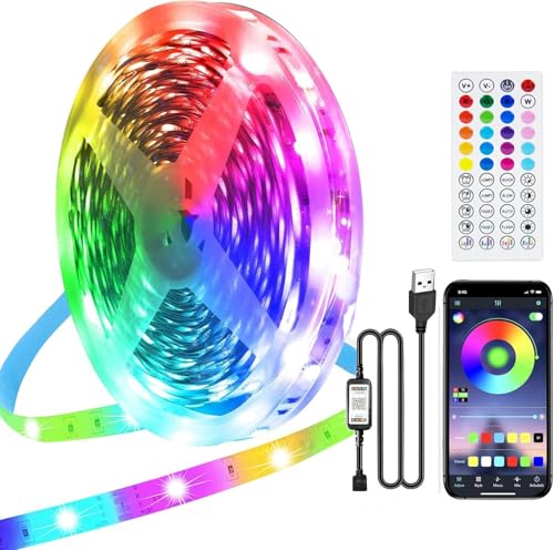 PSTAR LED Strip 10M App Smart Steuerung RGB LED Streifen USB-Schnittstelle 5V LED Lights Sync mit Musik Fernbedienung Timermodus LED band für Haus Wohnzimmer Küche