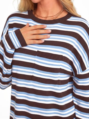 Image of LILLUSORY Womens Striped Lightweight Sweaters 2026 Fall Fashion Outfits | Ladies Trendy Long Sleeve Tops, Work Shirts, Cozy Knit, Office Crewneck Pullover, Cute Teacher Clothing, Old Money Clothes