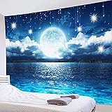 LB 夜景 タペストリー 満月 海 壁掛け 雲と星空 壁飾り 大判 部屋 飾り ロマンチック インテリア アニメ 雑貨 布ポスター 個性プレゼント 200ｘ150cm