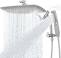 G-Promise All Metal 14 Inch Shower Head with Massage Mode Handheld, Rain Shower Head with Handheld Spray Combo, 3-Way Diverter with Pause Setting, 12 Inch Adjustable Extension Arm (Brushed Nickel)