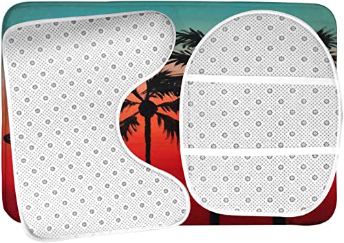 Badezimmerteppich-Set, 3-teilig, kalifornische Palme, waschbare Badeteppiche, rutschfest, mit Rückenpolster, Konturteppich und Toilettendeckelbezug – Bild 6