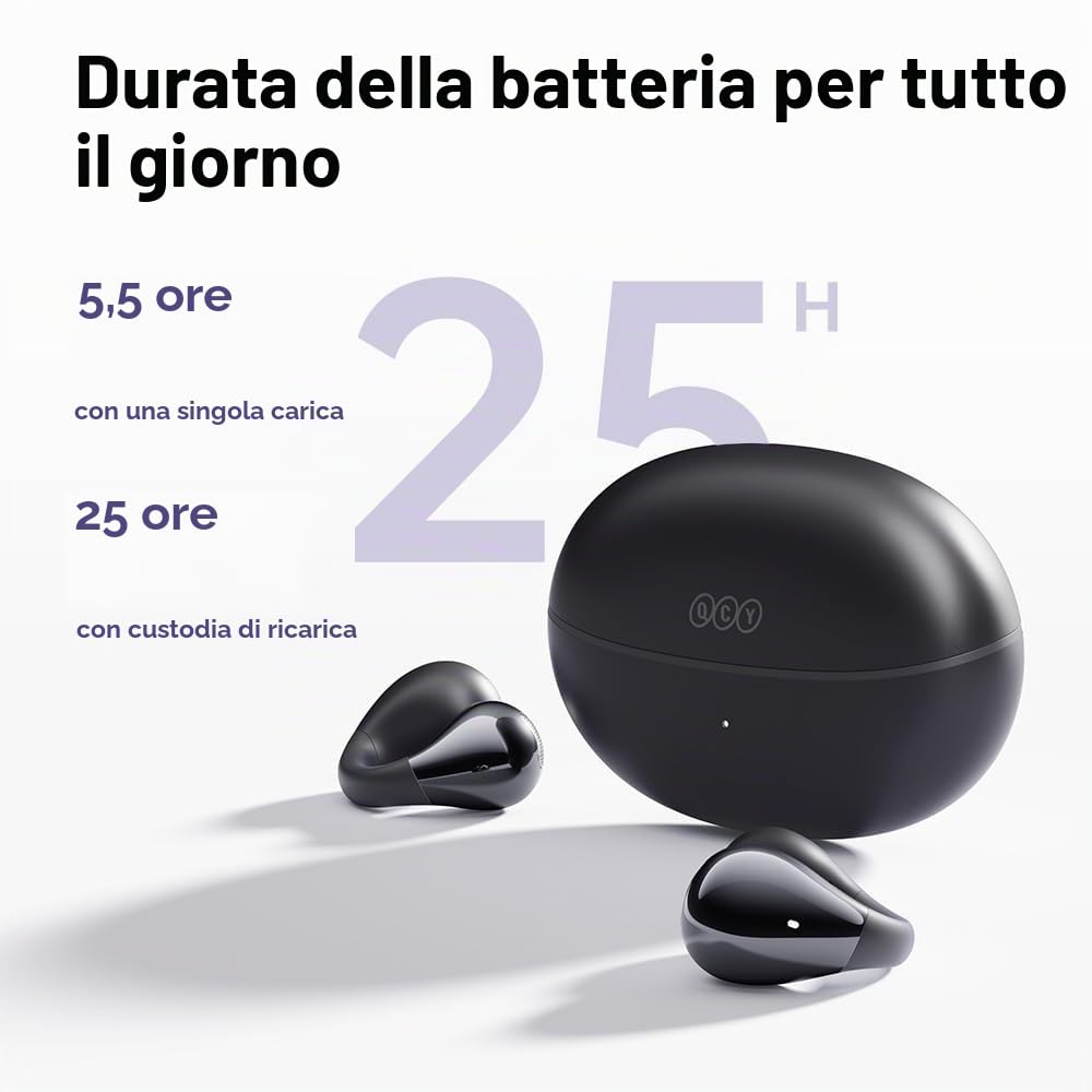 QCY Crossky C30 Cuffie Open-ear, Auricolari Clip Wireless Bluetooth 5.4, Suono Nitido, Chiamate ENC, Doppia Connessione, IPX5 impermeabili, Leggerezza e Comfort