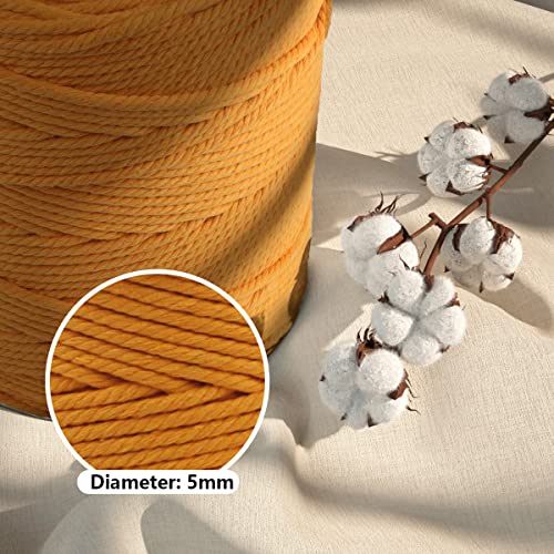Image of Macrame Cotton Cord 5mm x 300m, ZUEXT Natural Handmade Golden Braided Cords 4 Strands Knitted Rope String for Craft Wall Hanging Weaving Tapestry Dream Catchers Hanger DIY Gift