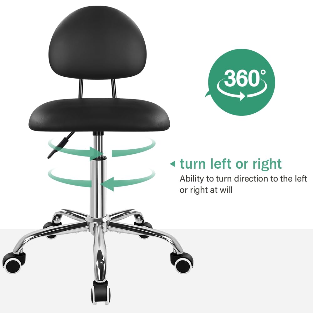 FURWOO Bürostuhl mit Rückenlehne, moderner minimalistischer Stil 360° drehbarer Hocker mit Rollen für Hausbüro Arbeiten Schminktisch Spa- und Geschäftsnutzung Schwarz