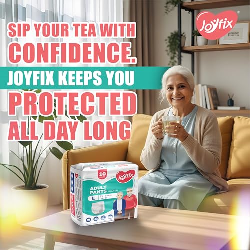 Image of JOYFIX Adult Diapers | Pant Style | Waist Size 71-130 cm (28 inch-51 inch) | Large | Pack of 3 | Odour lock | Anti-Bacterial Absorbent - L (30 Pieces)