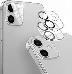 Pacote com 2 protetores de lente de câmera para iPhone 11 (6,1 polegadas)/12 mini (5,4 polegadas), película de proteção de câmera de vidro temperado sem bolhas, ultrafino, alta definição